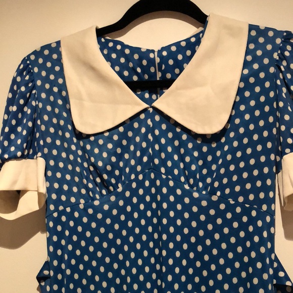 Vintage Pierre Christophe blue polka dot Peter Pan collar dress - Picture 2 of 9